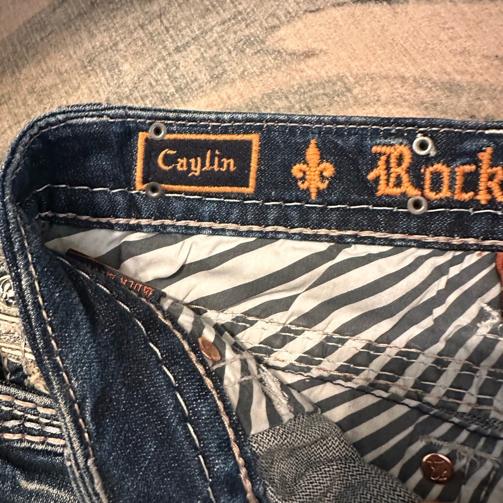 Rock Revival Blue Distressed Jean Shorts - Picture 3 of 5